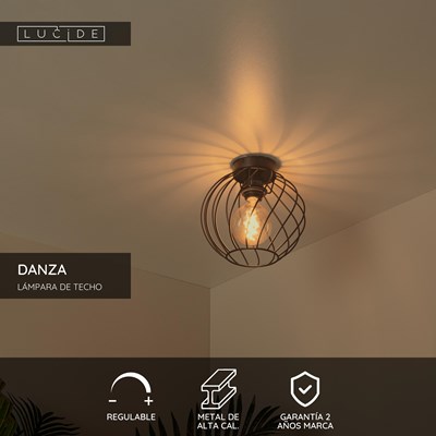Lucide DANZA - Lámpara de techo - Ø 25 cm - 1xE27 - Negro